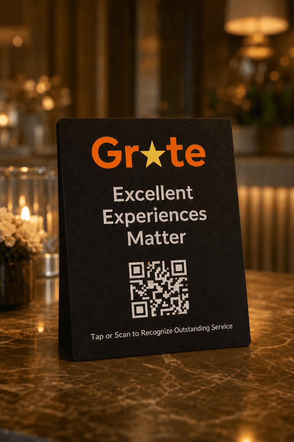 Official Grate Excellent Experiences Matter plaque with a provider-specific QR code